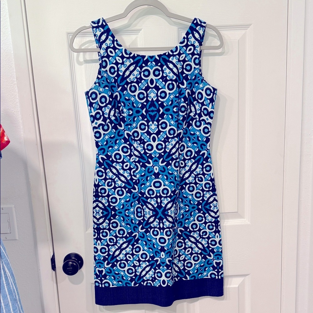 Just Taylor Blue Patterned Sleeveless Cotton Dress